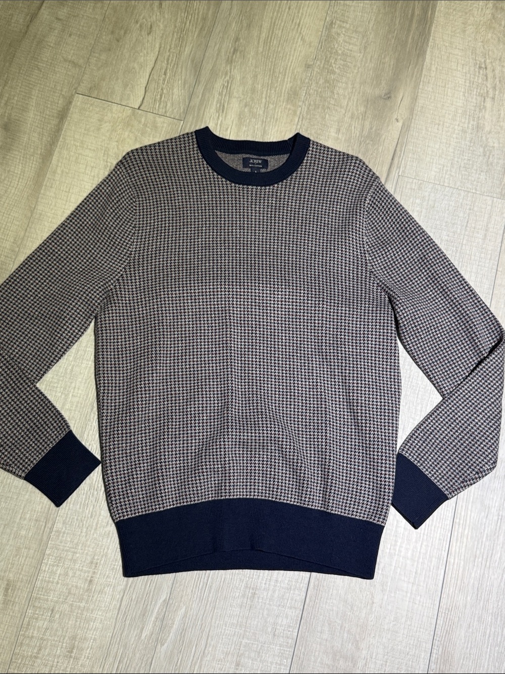J. Crew Factory Navy and Gray Houndstooth Crewneck Sweater